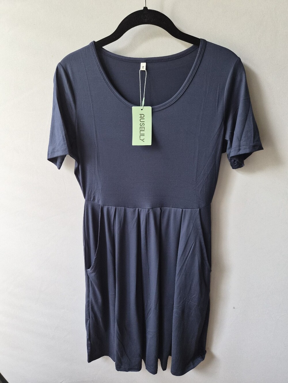 ​NWT AUSELILY Short Sleeve Pleated Casual Dress with Pockets